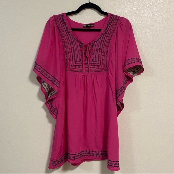 Velzera Top Women’s Size L/XL Pink Embroidered Bohemian Tunic Top - Picture 11 of 13